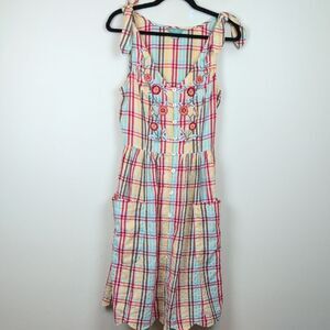 April Cornell Cotton Plaid Embroidered Sleeveless Scalloped Dress